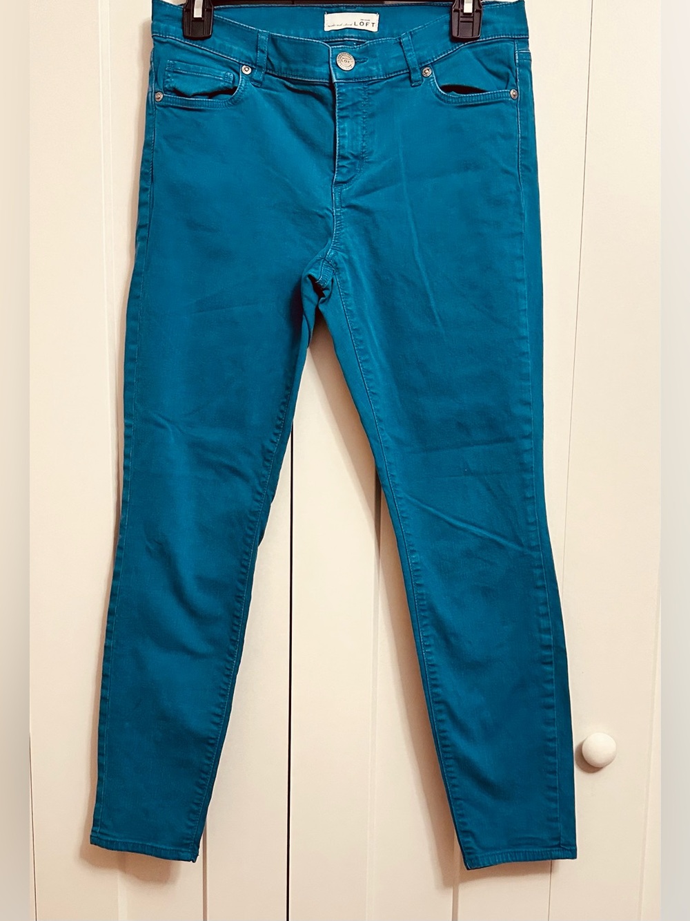 LOFT Ann Taylor Modern Skinny Jeans Teal Blue Green Soft Stretch Size 27 4